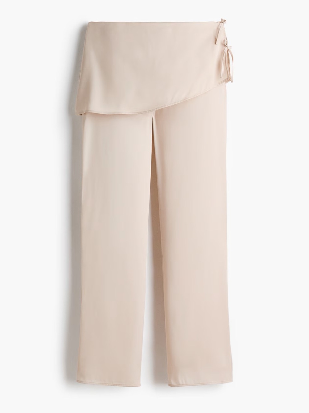 H&M NWT satin Wide-Leg Wrap Overlay skirt scarf trim Pants in Nude cream